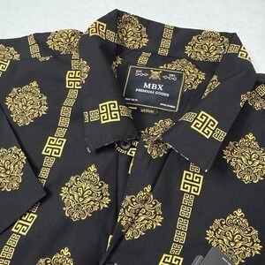 MBX Premium Goods 100% Viscose SS Shirt Black Gold Luxury Baroque Pattern Size M